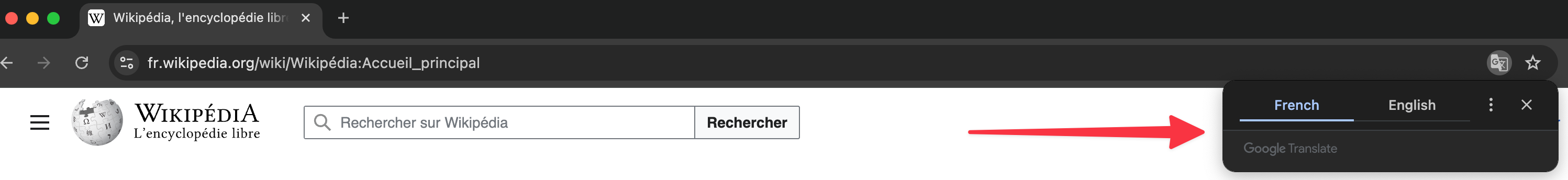 Google Chrome pop-up language selector